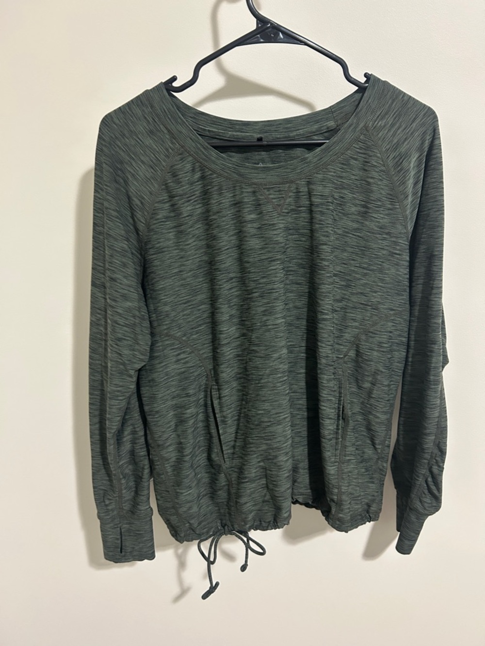 PrAna Small Green Drawstring Long-Sleeve Top Pockets Gorpcore Hiking Running